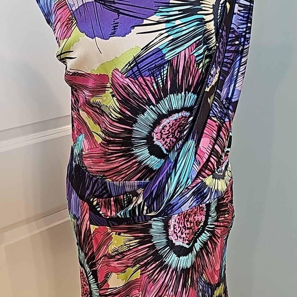 Ali Ro Womens Multicolored Floral Silk Short-Sleeve Dress - Size 8 - Picture 4 of 9